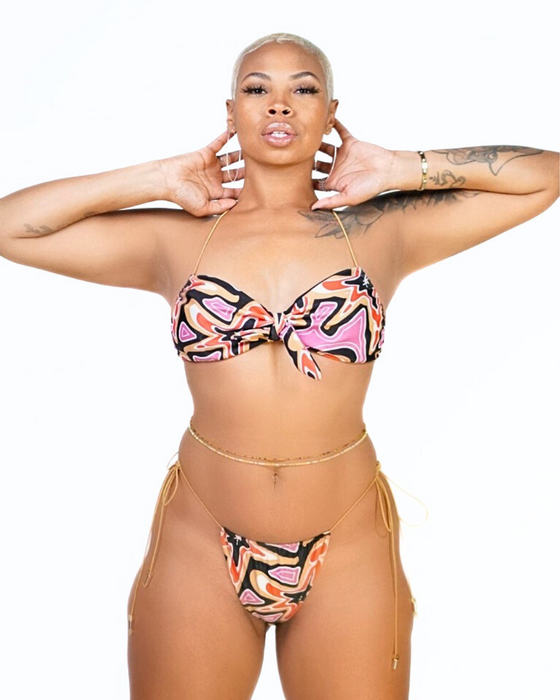 Cardi Swimsuit: Two-Piece Abstract String Bikini with Gold Bead Details